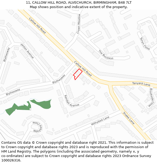 11, CALLOW HILL ROAD, ALVECHURCH, BIRMINGHAM, B48 7LT: Location map and indicative extent of plot