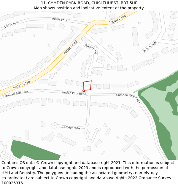 11, CAMDEN PARK ROAD, CHISLEHURST, BR7 5HE: Location map and indicative extent of plot