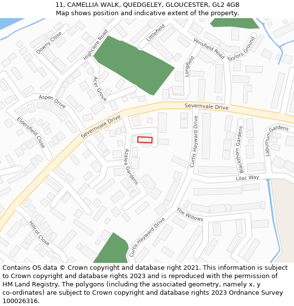 11, CAMELLIA WALK, QUEDGELEY, GLOUCESTER, GL2 4GB: Location map and indicative extent of plot