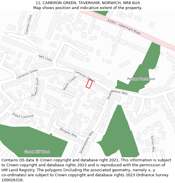 11, CAMERON GREEN, TAVERHAM, NORWICH, NR8 6UA: Location map and indicative extent of plot