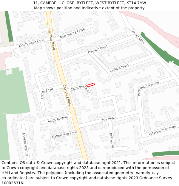 11, CAMPBELL CLOSE, BYFLEET, WEST BYFLEET, KT14 7AW: Location map and indicative extent of plot