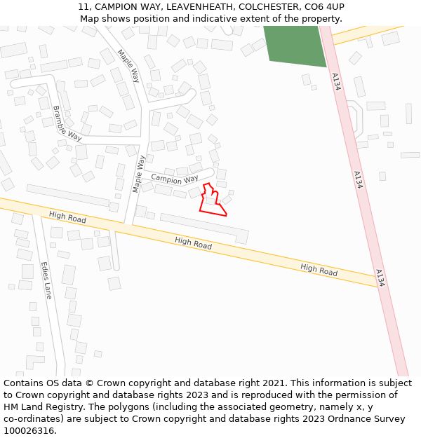 11, CAMPION WAY, LEAVENHEATH, COLCHESTER, CO6 4UP: Location map and indicative extent of plot