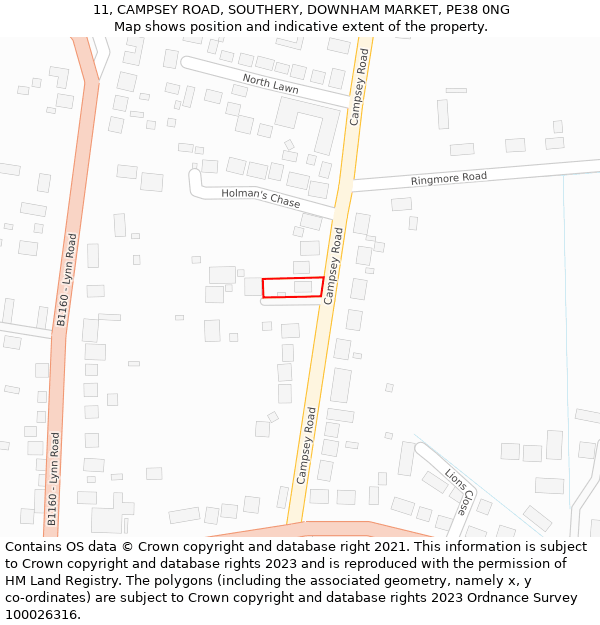 11, CAMPSEY ROAD, SOUTHERY, DOWNHAM MARKET, PE38 0NG: Location map and indicative extent of plot