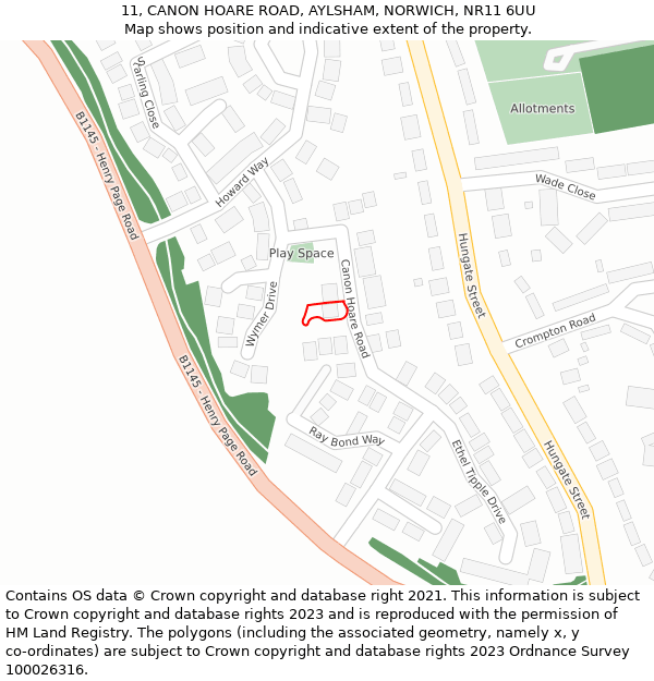 11, CANON HOARE ROAD, AYLSHAM, NORWICH, NR11 6UU: Location map and indicative extent of plot