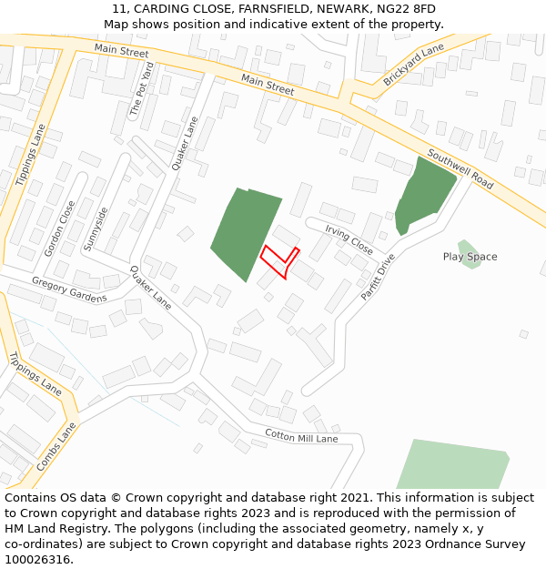 11, CARDING CLOSE, FARNSFIELD, NEWARK, NG22 8FD: Location map and indicative extent of plot