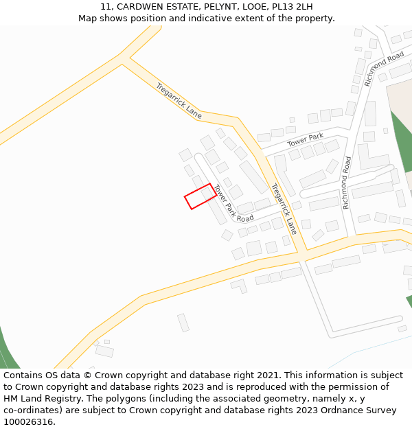 11, CARDWEN ESTATE, PELYNT, LOOE, PL13 2LH: Location map and indicative extent of plot