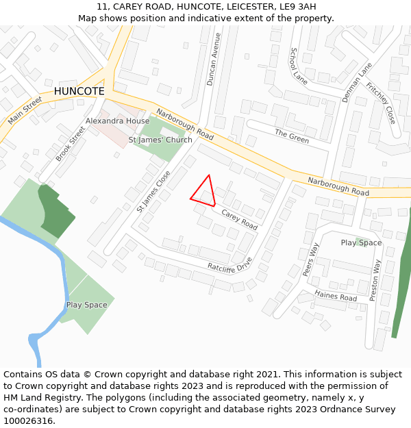 11, CAREY ROAD, HUNCOTE, LEICESTER, LE9 3AH: Location map and indicative extent of plot