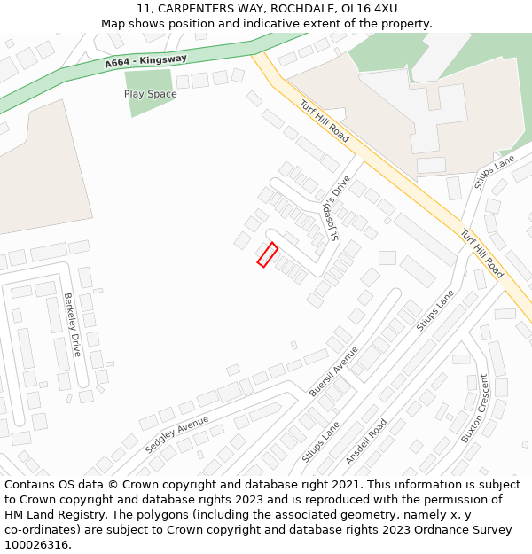 11, CARPENTERS WAY, ROCHDALE, OL16 4XU: Location map and indicative extent of plot
