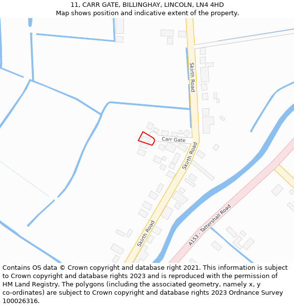 11, CARR GATE, BILLINGHAY, LINCOLN, LN4 4HD: Location map and indicative extent of plot