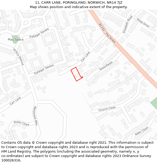 11, CARR LANE, PORINGLAND, NORWICH, NR14 7JZ: Location map and indicative extent of plot
