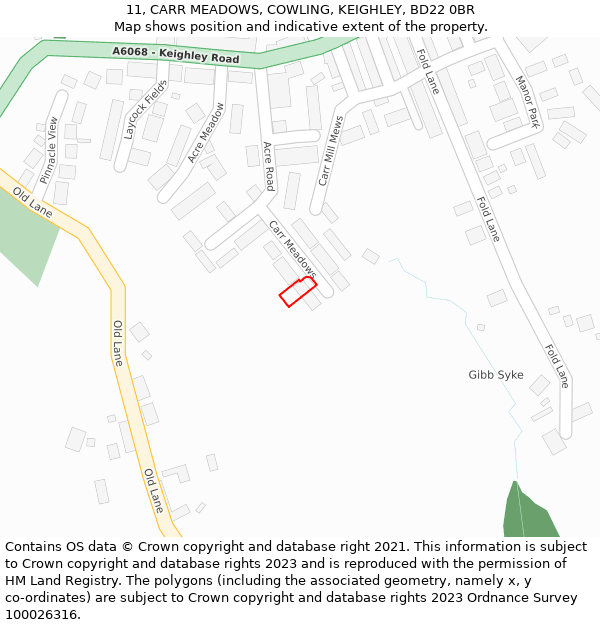 11, CARR MEADOWS, COWLING, KEIGHLEY, BD22 0BR: Location map and indicative extent of plot