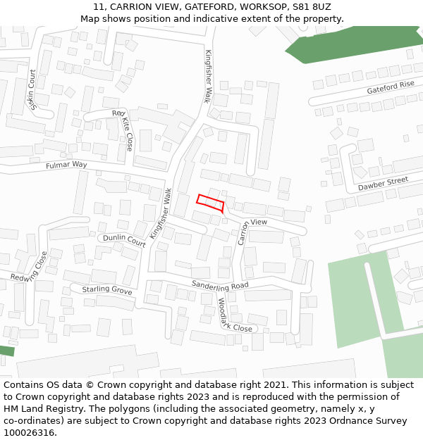 11, CARRION VIEW, GATEFORD, WORKSOP, S81 8UZ: Location map and indicative extent of plot