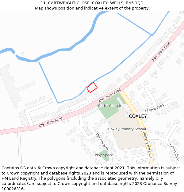 11, CARTWRIGHT CLOSE, COXLEY, WELLS, BA5 1QD: Location map and indicative extent of plot