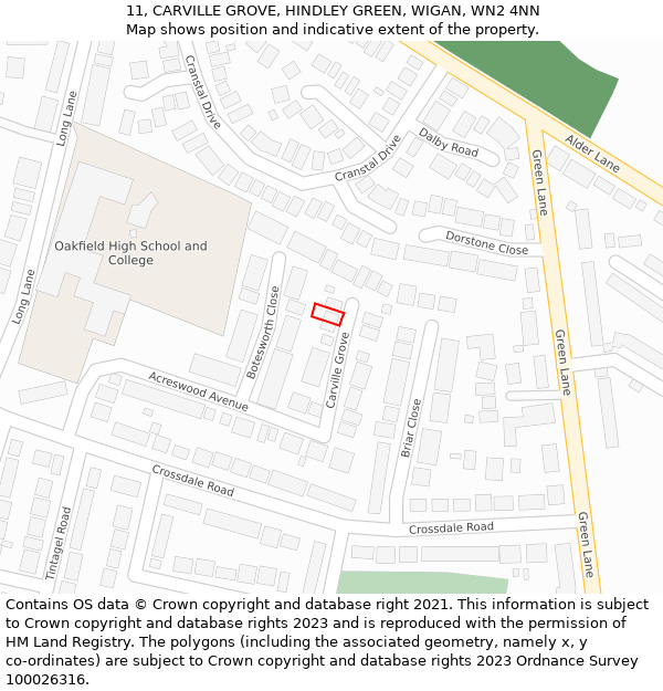 11, CARVILLE GROVE, HINDLEY GREEN, WIGAN, WN2 4NN: Location map and indicative extent of plot