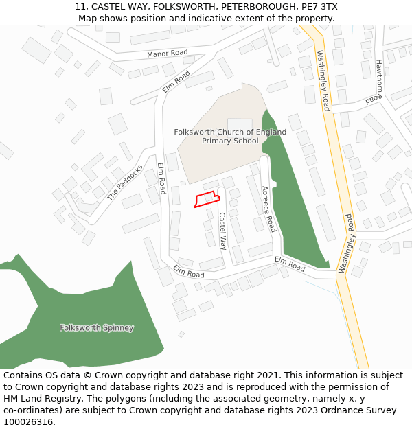 11, CASTEL WAY, FOLKSWORTH, PETERBOROUGH, PE7 3TX: Location map and indicative extent of plot