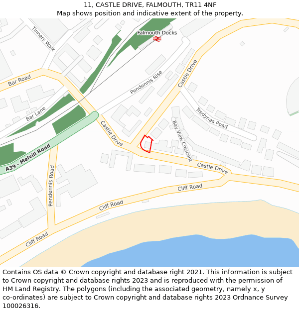 11, CASTLE DRIVE, FALMOUTH, TR11 4NF: Location map and indicative extent of plot