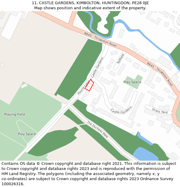 11, CASTLE GARDENS, KIMBOLTON, HUNTINGDON, PE28 0JE: Location map and indicative extent of plot