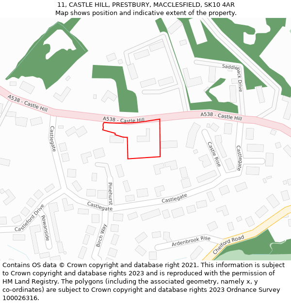 11, CASTLE HILL, PRESTBURY, MACCLESFIELD, SK10 4AR: Location map and indicative extent of plot