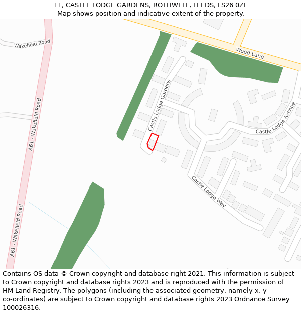 11, CASTLE LODGE GARDENS, ROTHWELL, LEEDS, LS26 0ZL: Location map and indicative extent of plot