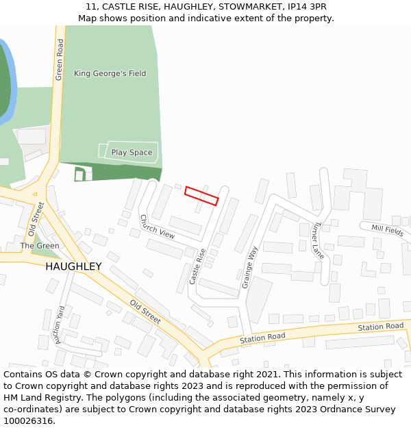 11, CASTLE RISE, HAUGHLEY, STOWMARKET, IP14 3PR: Location map and indicative extent of plot