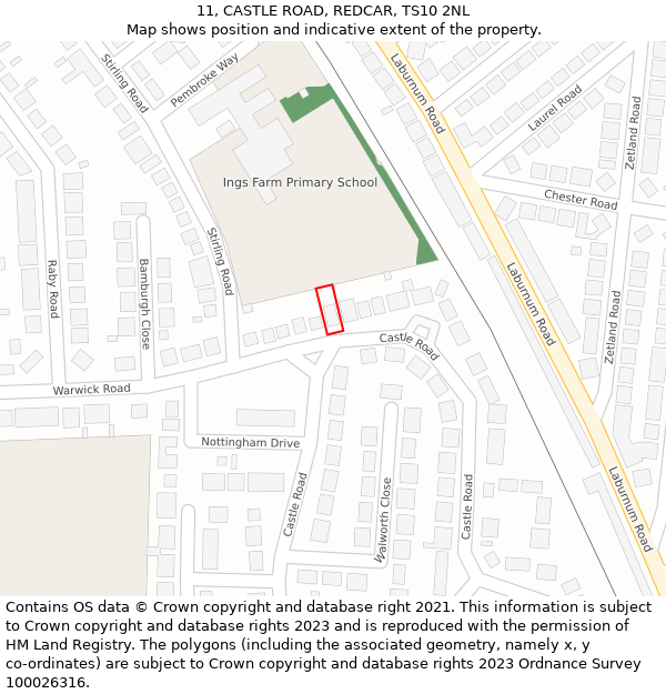 11, CASTLE ROAD, REDCAR, TS10 2NL: Location map and indicative extent of plot