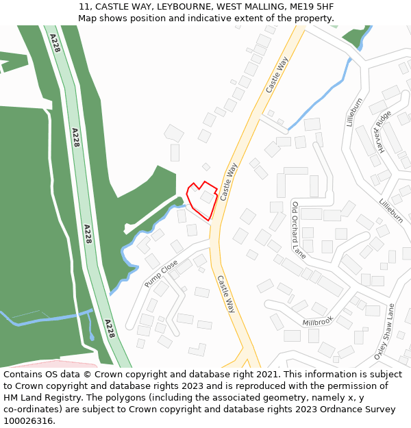 11, CASTLE WAY, LEYBOURNE, WEST MALLING, ME19 5HF: Location map and indicative extent of plot