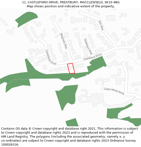 11, CASTLEFORD DRIVE, PRESTBURY, MACCLESFIELD, SK10 4BG: Location map and indicative extent of plot