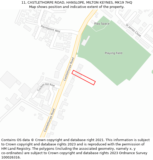 11, CASTLETHORPE ROAD, HANSLOPE, MILTON KEYNES, MK19 7HQ: Location map and indicative extent of plot