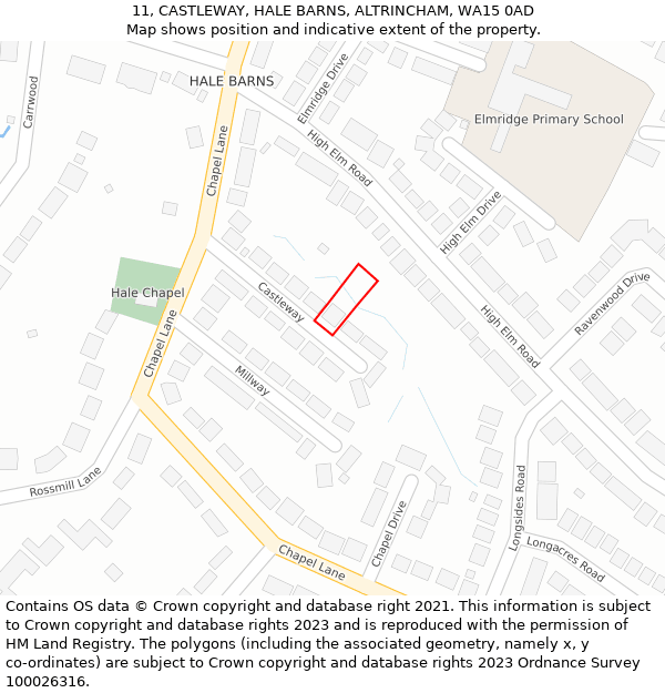11, CASTLEWAY, HALE BARNS, ALTRINCHAM, WA15 0AD: Location map and indicative extent of plot