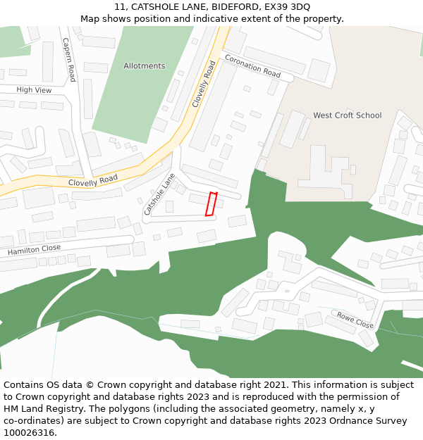 11, CATSHOLE LANE, BIDEFORD, EX39 3DQ: Location map and indicative extent of plot