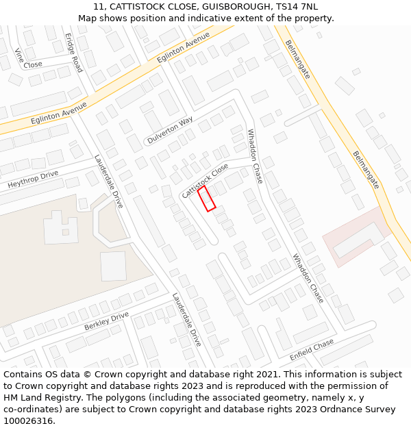 11, CATTISTOCK CLOSE, GUISBOROUGH, TS14 7NL: Location map and indicative extent of plot
