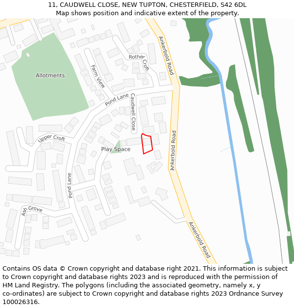 11, CAUDWELL CLOSE, NEW TUPTON, CHESTERFIELD, S42 6DL: Location map and indicative extent of plot