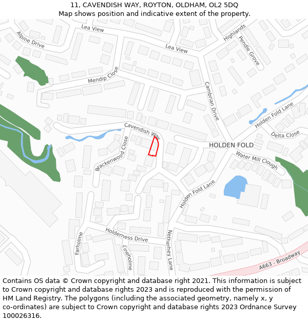 11, CAVENDISH WAY, ROYTON, OLDHAM, OL2 5DQ: Location map and indicative extent of plot