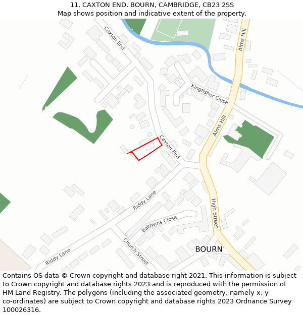 11, CAXTON END, BOURN, CAMBRIDGE, CB23 2SS: Location map and indicative extent of plot