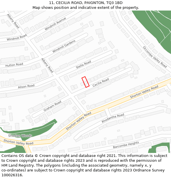 11, CECILIA ROAD, PAIGNTON, TQ3 1BD: Location map and indicative extent of plot