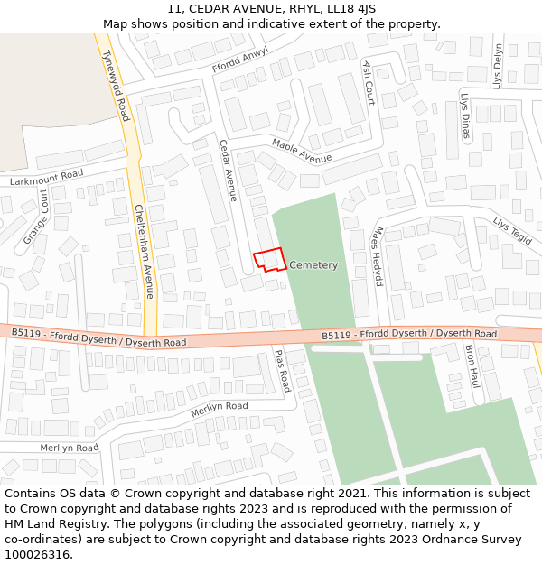 11, CEDAR AVENUE, RHYL, LL18 4JS: Location map and indicative extent of plot