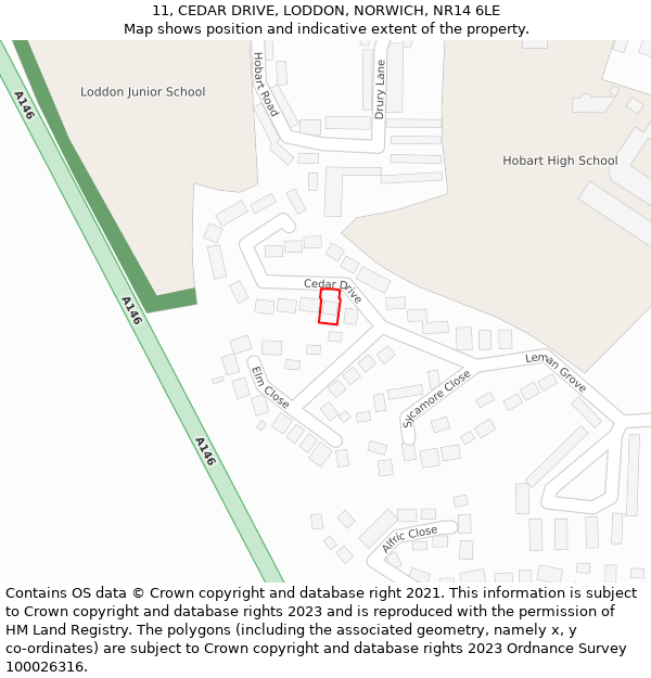 11, CEDAR DRIVE, LODDON, NORWICH, NR14 6LE: Location map and indicative extent of plot