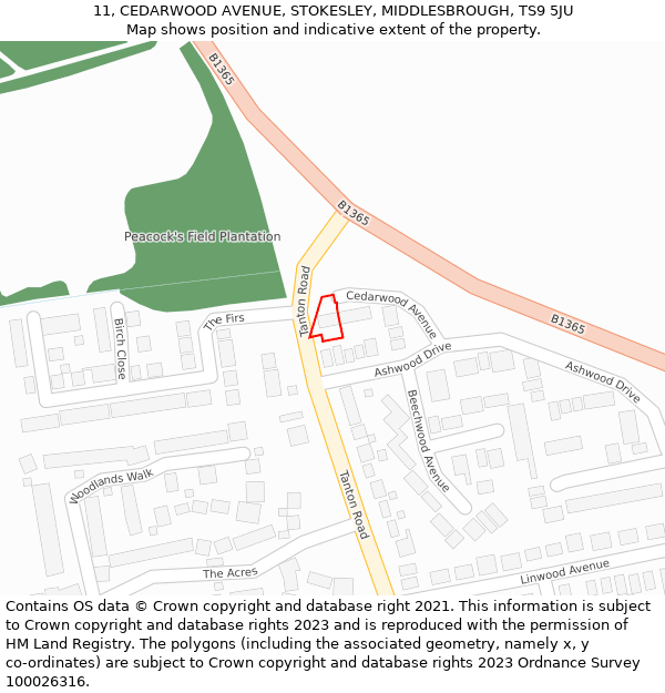 11, CEDARWOOD AVENUE, STOKESLEY, MIDDLESBROUGH, TS9 5JU: Location map and indicative extent of plot