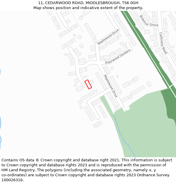 11, CEDARWOOD ROAD, MIDDLESBROUGH, TS6 0GH: Location map and indicative extent of plot