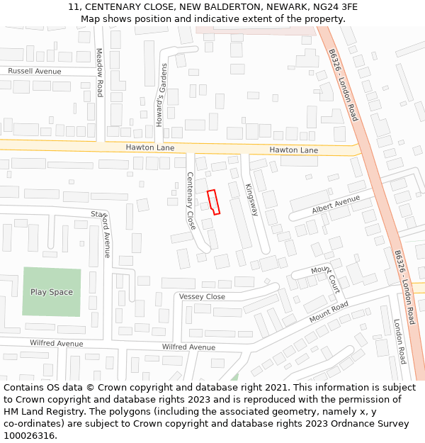 11, CENTENARY CLOSE, NEW BALDERTON, NEWARK, NG24 3FE: Location map and indicative extent of plot