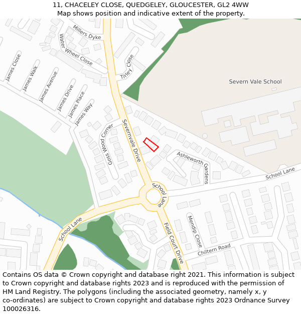 11, CHACELEY CLOSE, QUEDGELEY, GLOUCESTER, GL2 4WW: Location map and indicative extent of plot