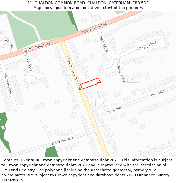 11, CHALDON COMMON ROAD, CHALDON, CATERHAM, CR3 5DE: Location map and indicative extent of plot