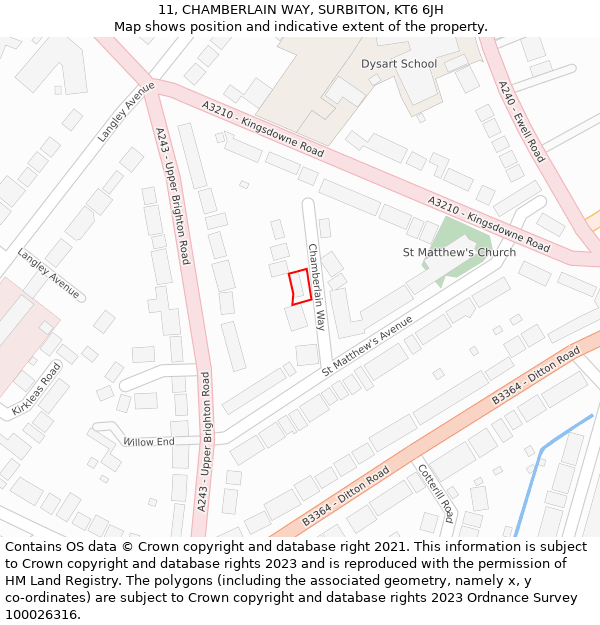 11, CHAMBERLAIN WAY, SURBITON, KT6 6JH: Location map and indicative extent of plot