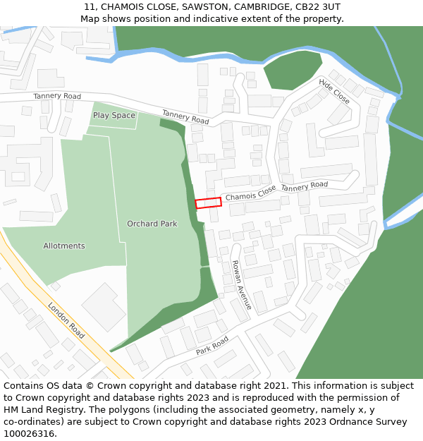 11, CHAMOIS CLOSE, SAWSTON, CAMBRIDGE, CB22 3UT: Location map and indicative extent of plot