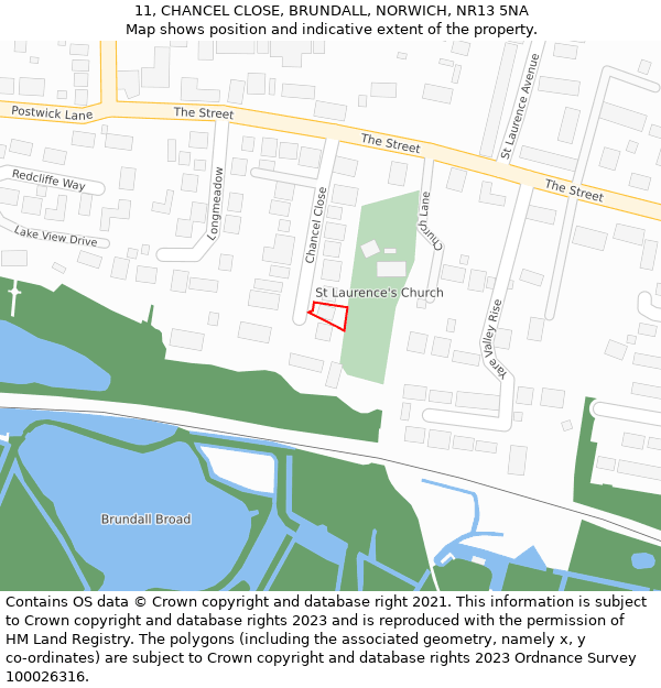 11, CHANCEL CLOSE, BRUNDALL, NORWICH, NR13 5NA: Location map and indicative extent of plot