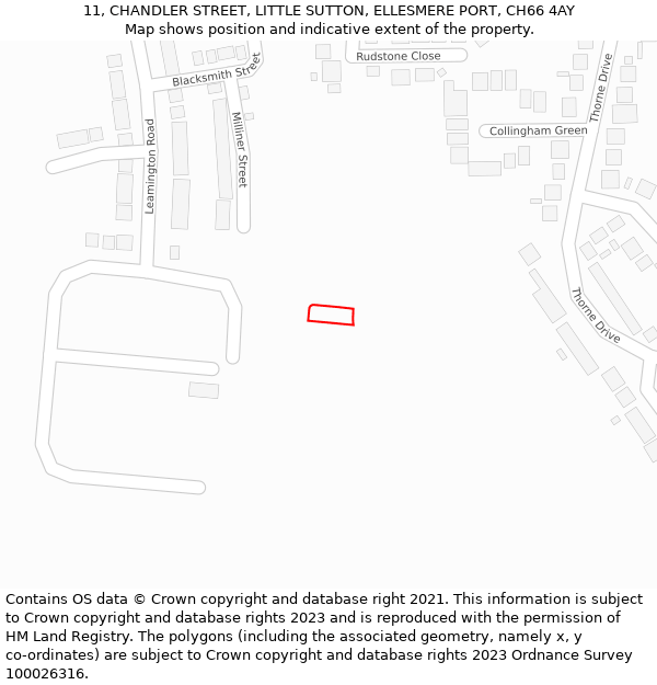 11, CHANDLER STREET, LITTLE SUTTON, ELLESMERE PORT, CH66 4AY: Location map and indicative extent of plot
