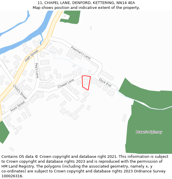 11, CHAPEL LANE, DENFORD, KETTERING, NN14 4EA: Location map and indicative extent of plot