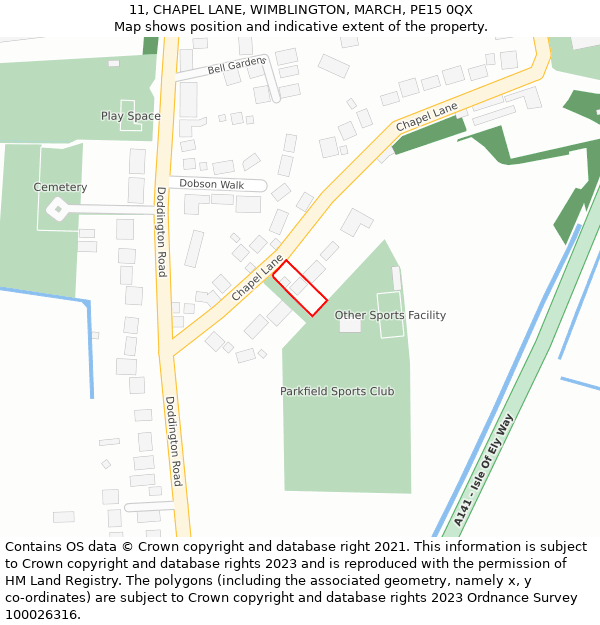 11, CHAPEL LANE, WIMBLINGTON, MARCH, PE15 0QX: Location map and indicative extent of plot