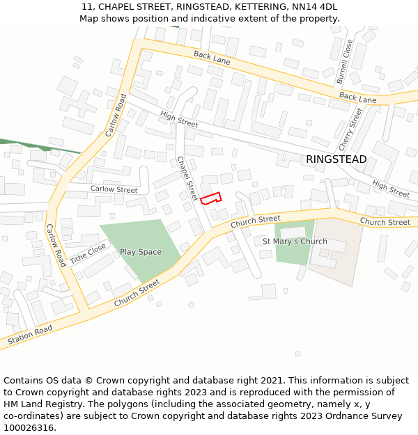11, CHAPEL STREET, RINGSTEAD, KETTERING, NN14 4DL: Location map and indicative extent of plot