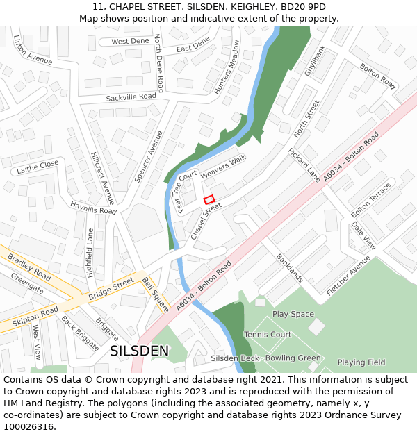 11, CHAPEL STREET, SILSDEN, KEIGHLEY, BD20 9PD: Location map and indicative extent of plot